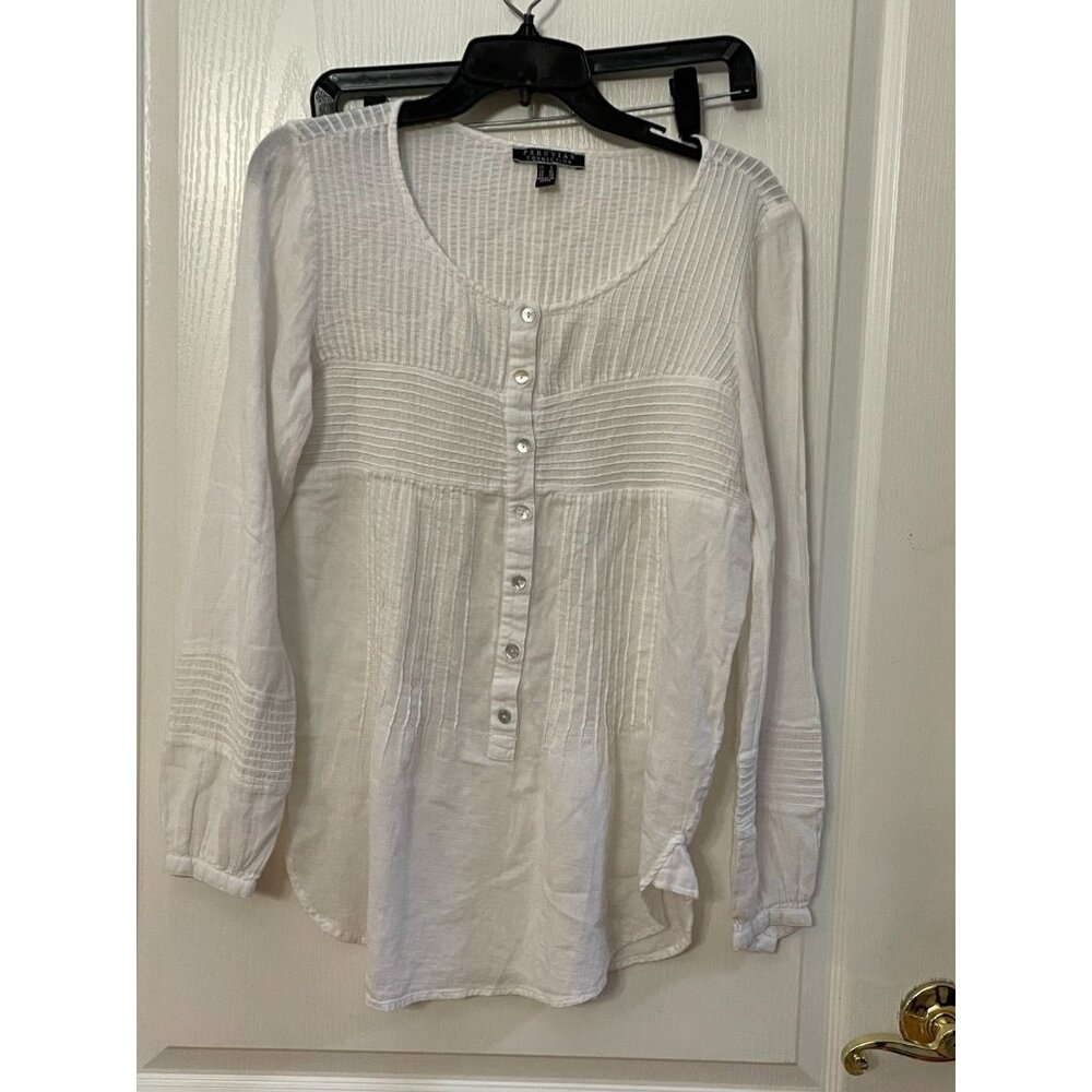 Peruvian Connection 100% Cotton Pleated Peasant Blouse Size 6 White - Picture 1 of 4